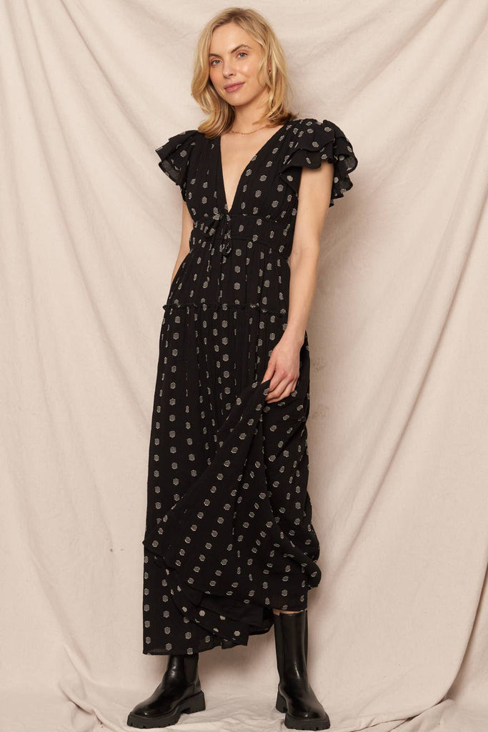 Daring Dots Ruffled Maxi Dress