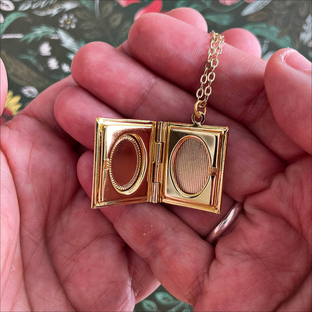Book Locket Necklace - Bridgerton - Pink: Brass