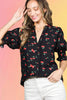 Cherry Print V-Neck Blouse