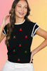 Cherry Embroidered Ruffle Sleeve Sweater