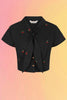 Cherry Embroidered Blouse: Black