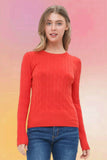 Classic Cable Knit Pullover: Hot Coral