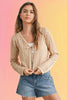 Cotton Crochet Tie-Front Cardigan: Taupe