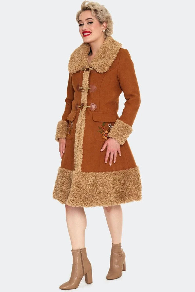 60's Style Faux Fur Trim Coat