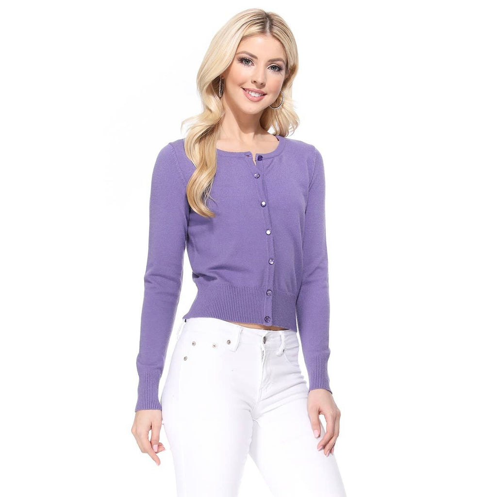 Long Sleeve Crew Cardi:Blueberry