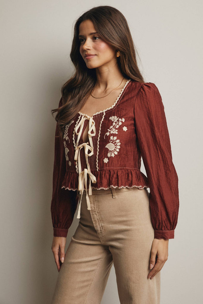 Cherry Wood Peplum Blouse
