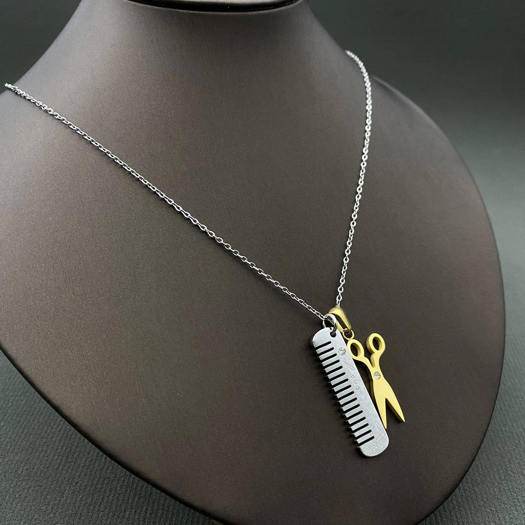 Barber 18K Gold Plated Charm Necklace- Steel