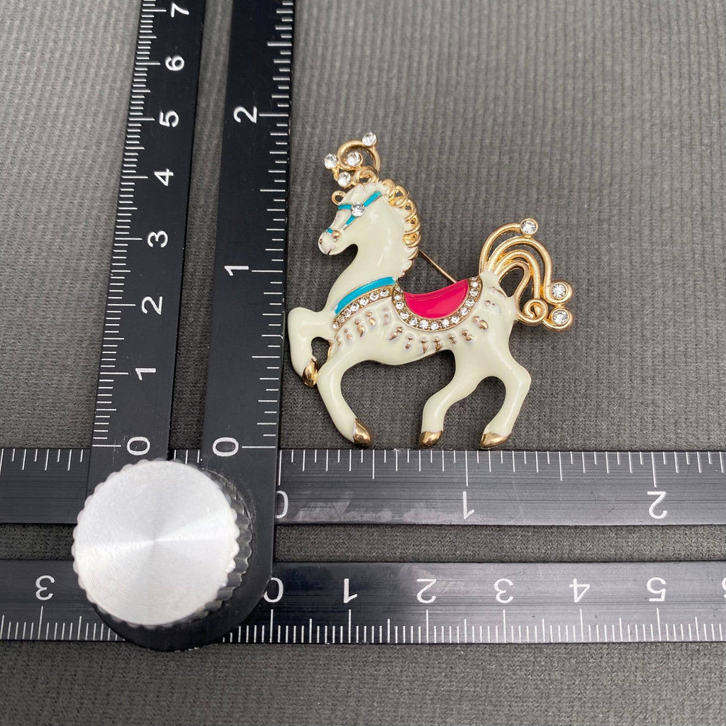 Rhinestone Enamel Horse Brooch: Black