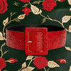 Embossed Faux Leather Belt: Red