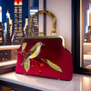 Embroidered Bird Velvet Bag