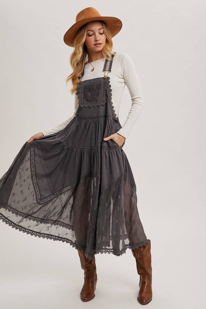 Lace Embroidered Overall Dress