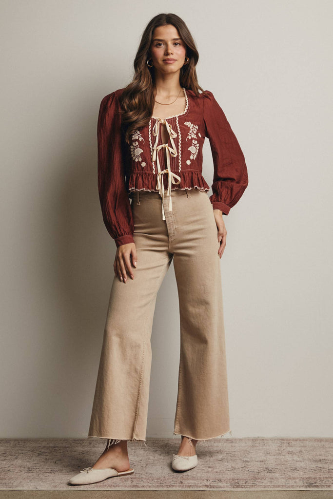 Cherry Wood Peplum Blouse
