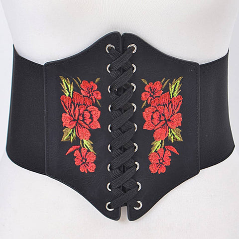 Floral Adjustable Skinny Belt : Black