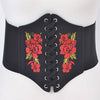 Corset Thick Belt With Red Rose Black
