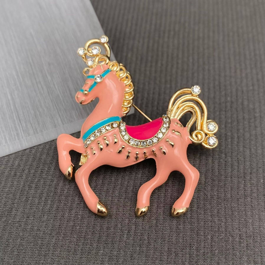Rhinestone Enamel Horse Brooch: Black