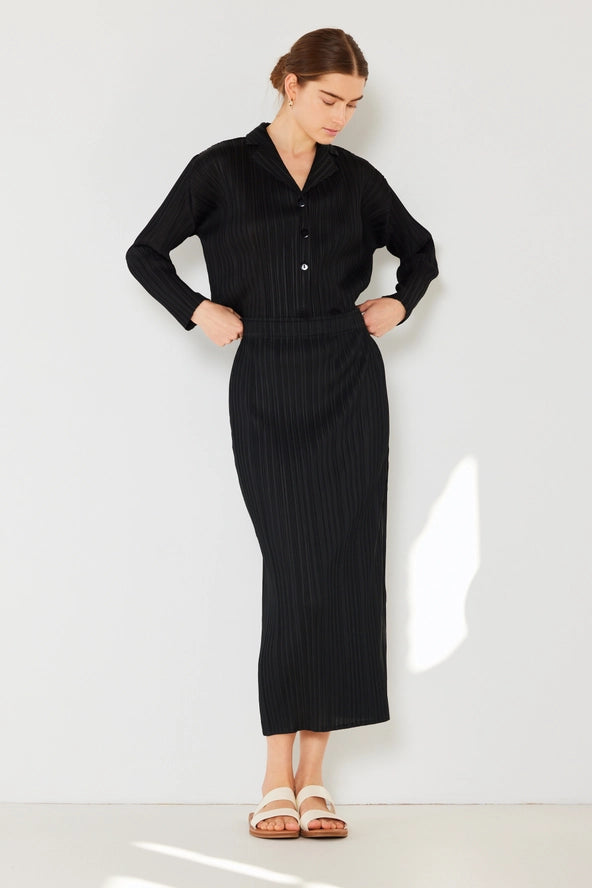 Ribbed Pleated Pencil Skirt: Black