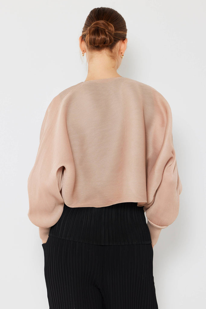 Rib Pleated Bolero: Beige