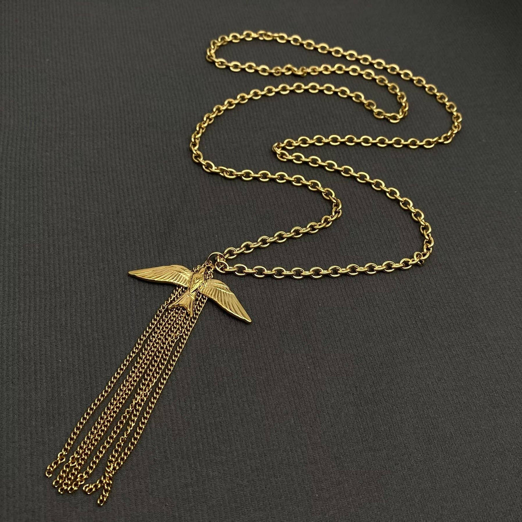 Bird Fringe 18K Gold Plated Necklace