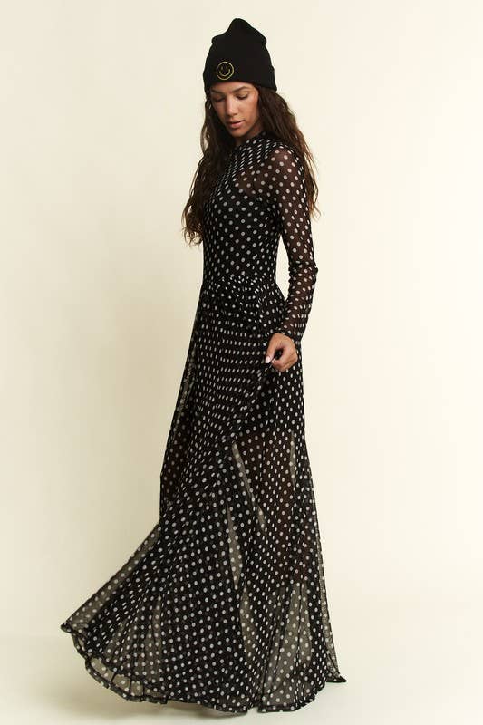 Polka Dot Mesh Maxi Dress
