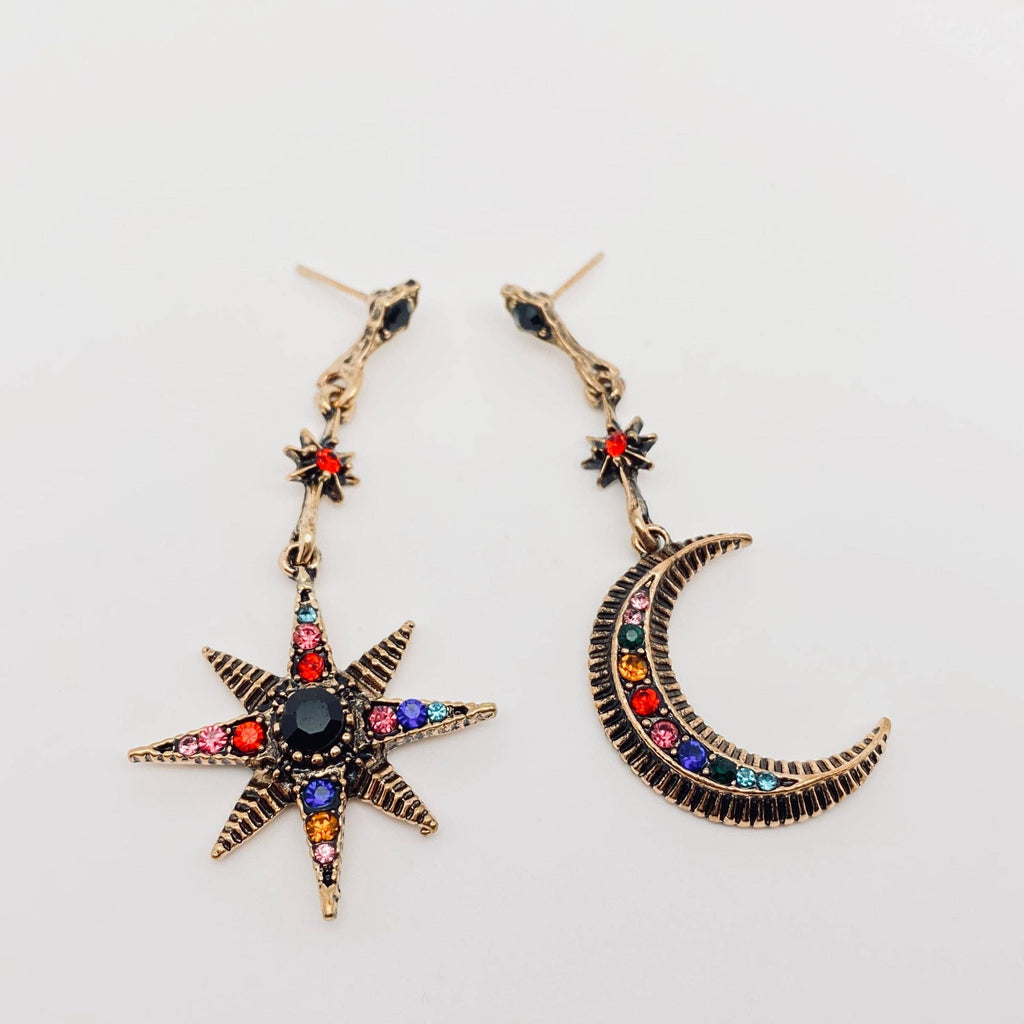 Star Moon Asymmetric Earrings