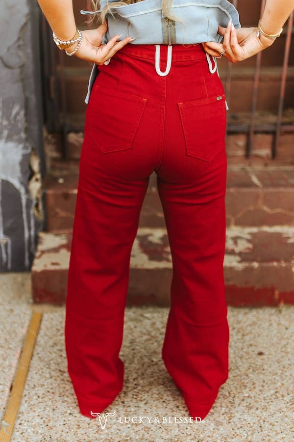 Red Stretch Denim Western Jeans