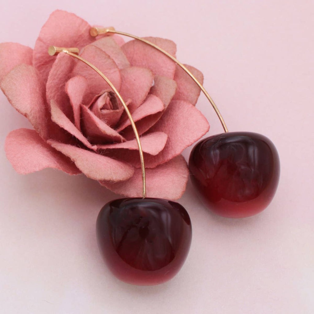 Deep Red Cherry Drop Earrings