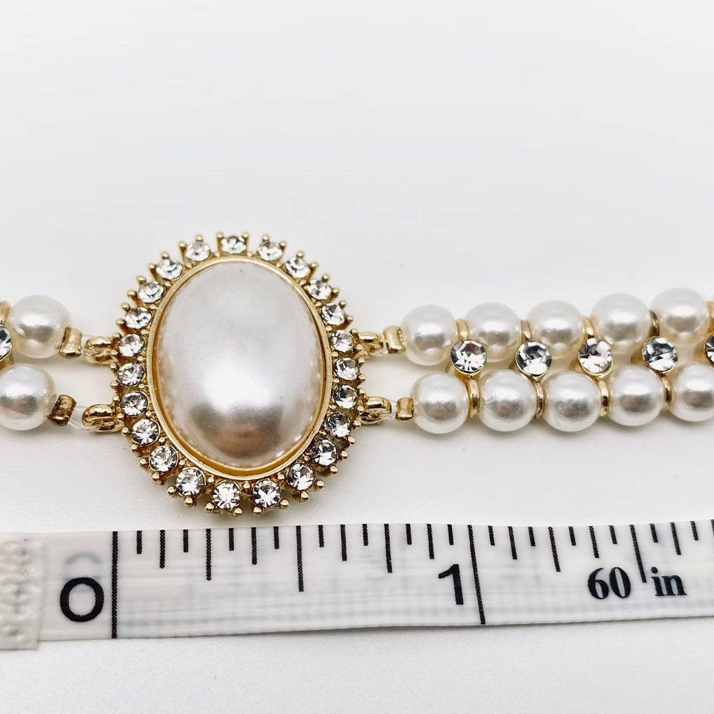 Layer Pearl Rhinestone Choker Necklace