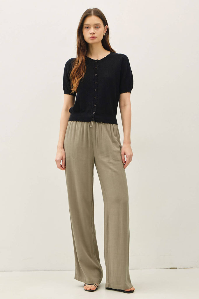 Pointelle Short Sleeve Cardi: Black