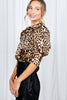 Leopard-Print Puff Sleeve Satin Blouse