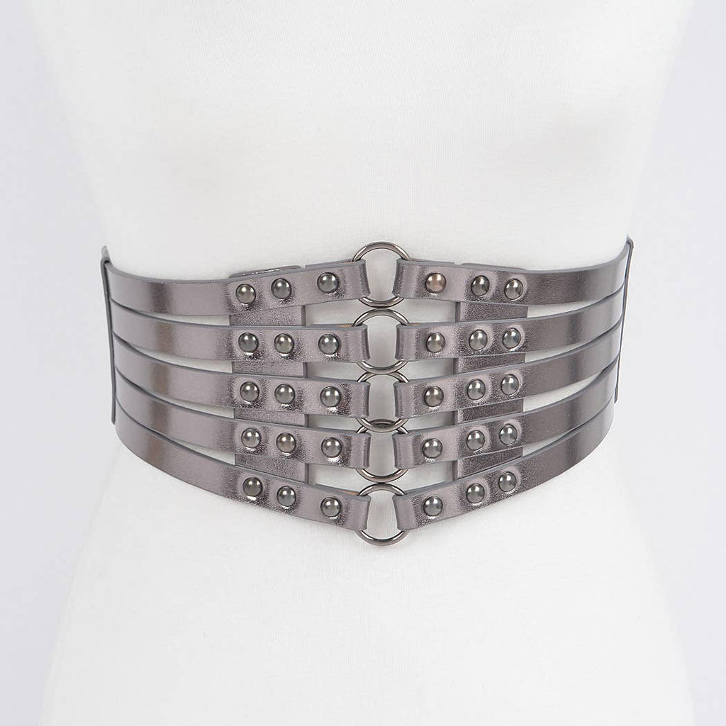 Metallic Studded Corset Stretch Belt : Gold