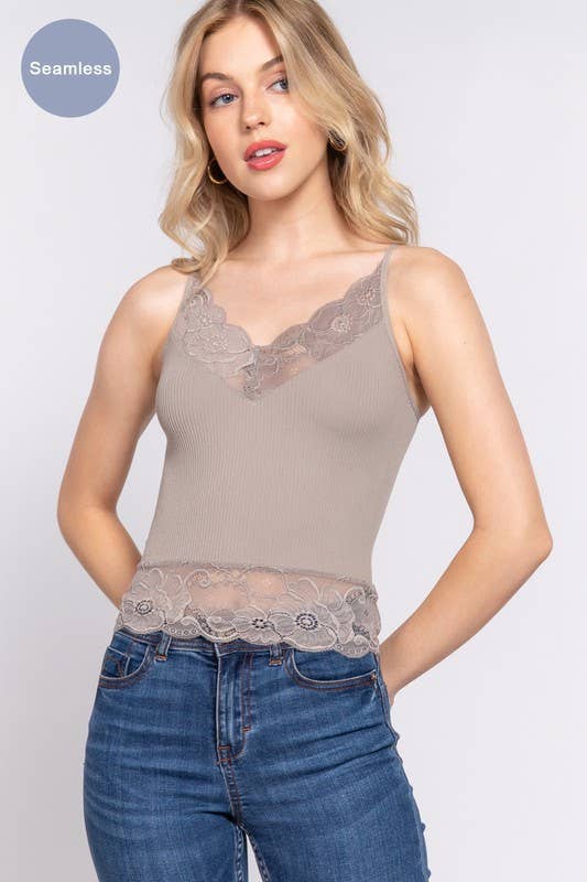 Lace Detail Cami: Taupe
