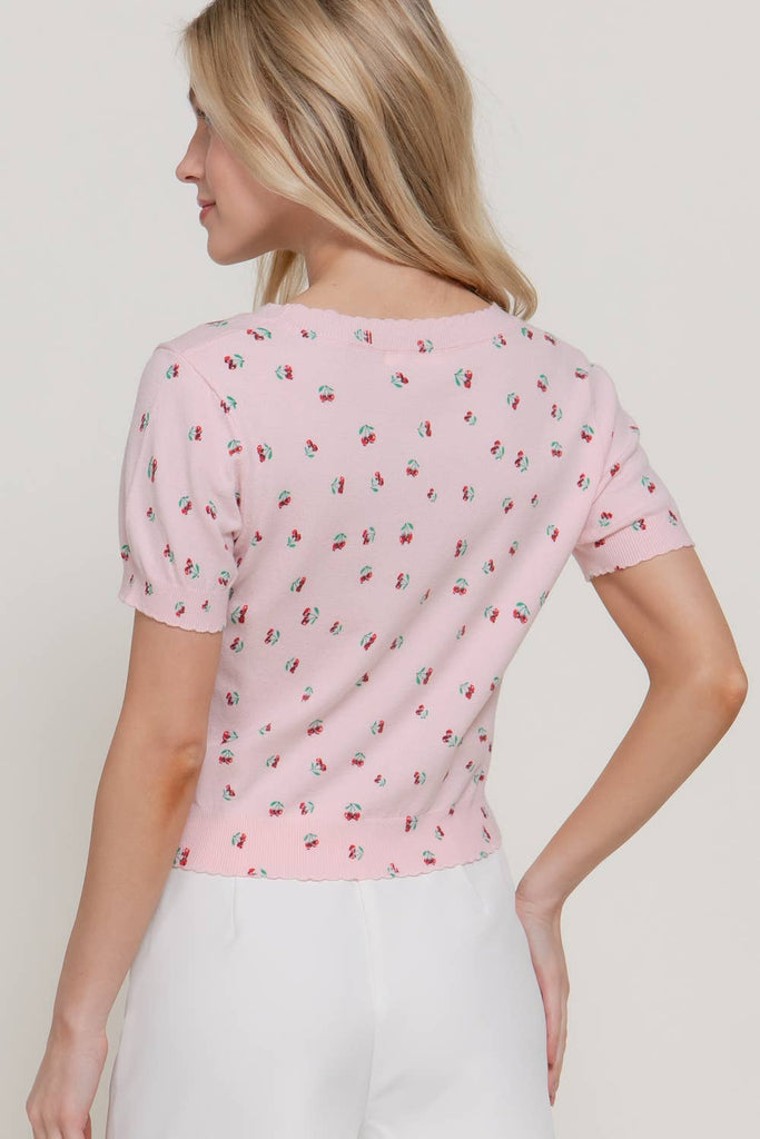 Cherry Print Knit Top