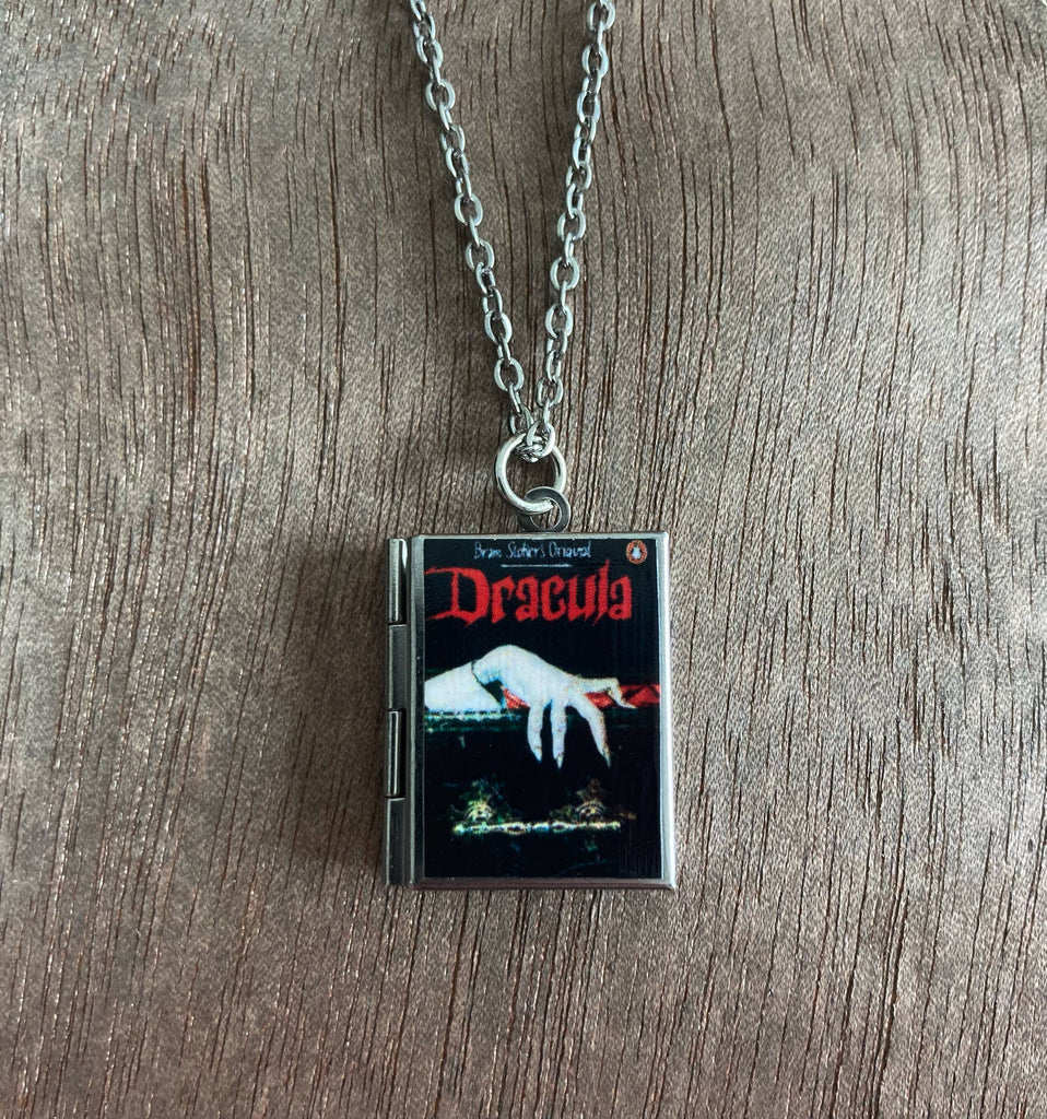 Book Locket Necklace - Dracula - Lingering Hand: Stainless Steel