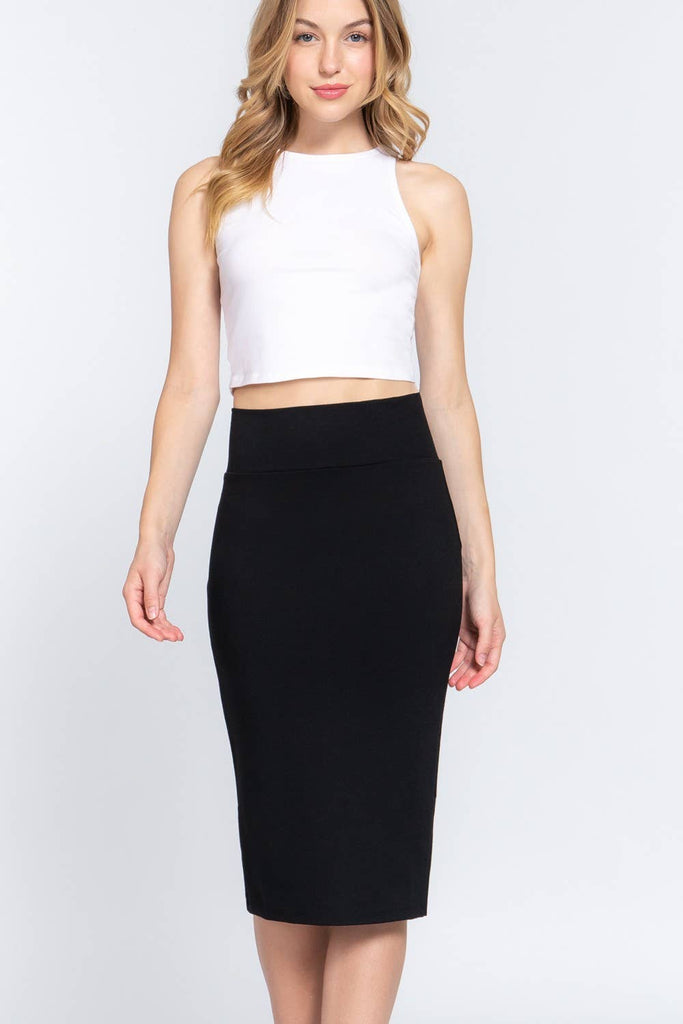Ponte Pencil Midi Skirt: Blk