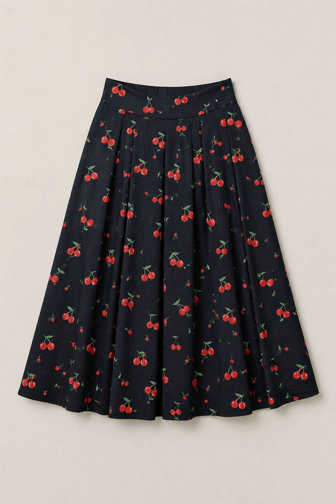 Cherry Flare Midi Skirt