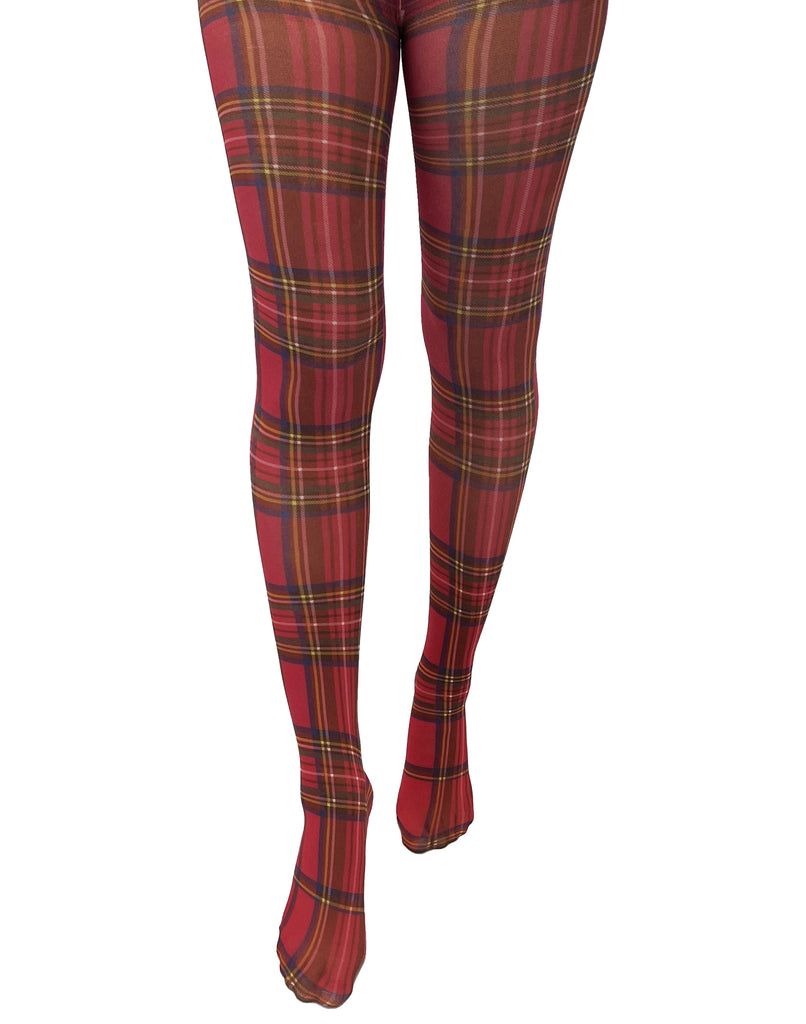 Original Red Tartan Printed Tights: One Size / Red