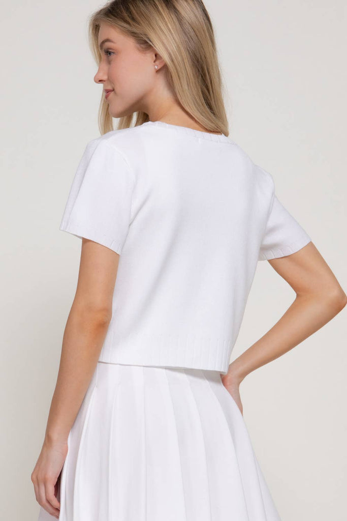 Short Sleeve Rainbow Button Cardi: Off White