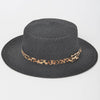 Faux Straw Hat W/Leo Band: Black