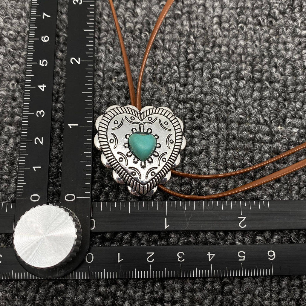 Turquoise Heart Charm Leather Bolero Necklace
