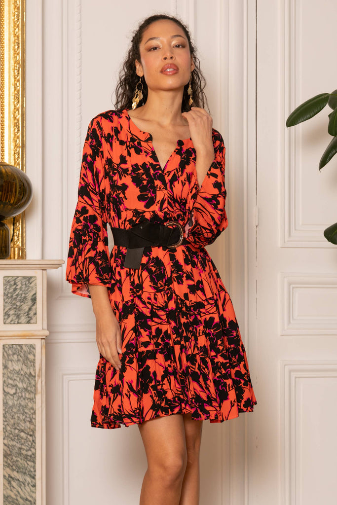 Coral Floral Mini Dress