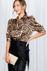 Leopard-Print Puff Sleeve Satin Blouse