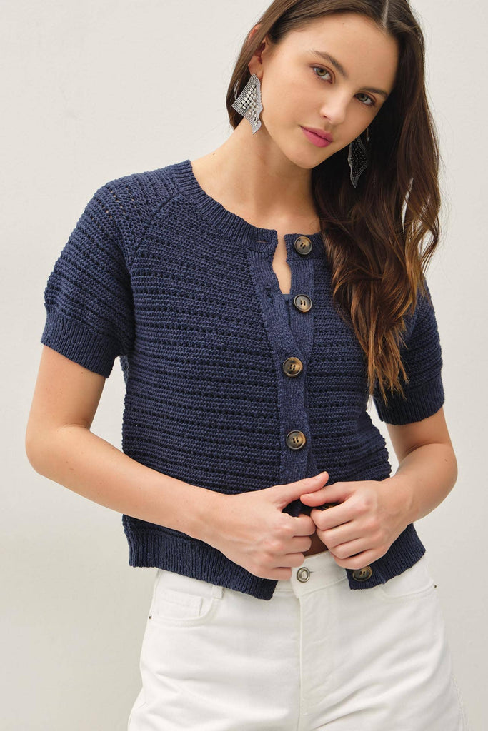 Cotton Crochet Cardigan: Indigo