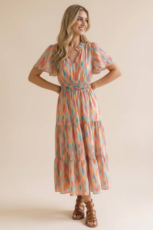 Prismatic Pastels Flutter Dress