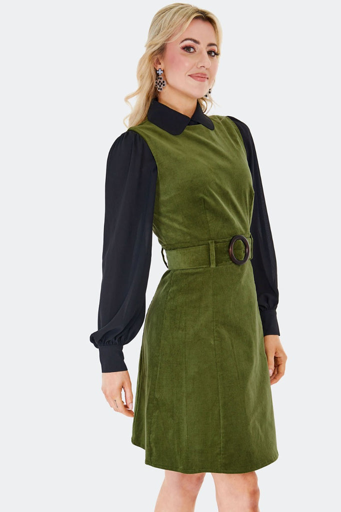 Moss Green Corduroy Shift Dress