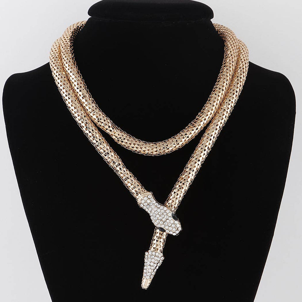 Jeweled Snake Coil Necklace: Gold