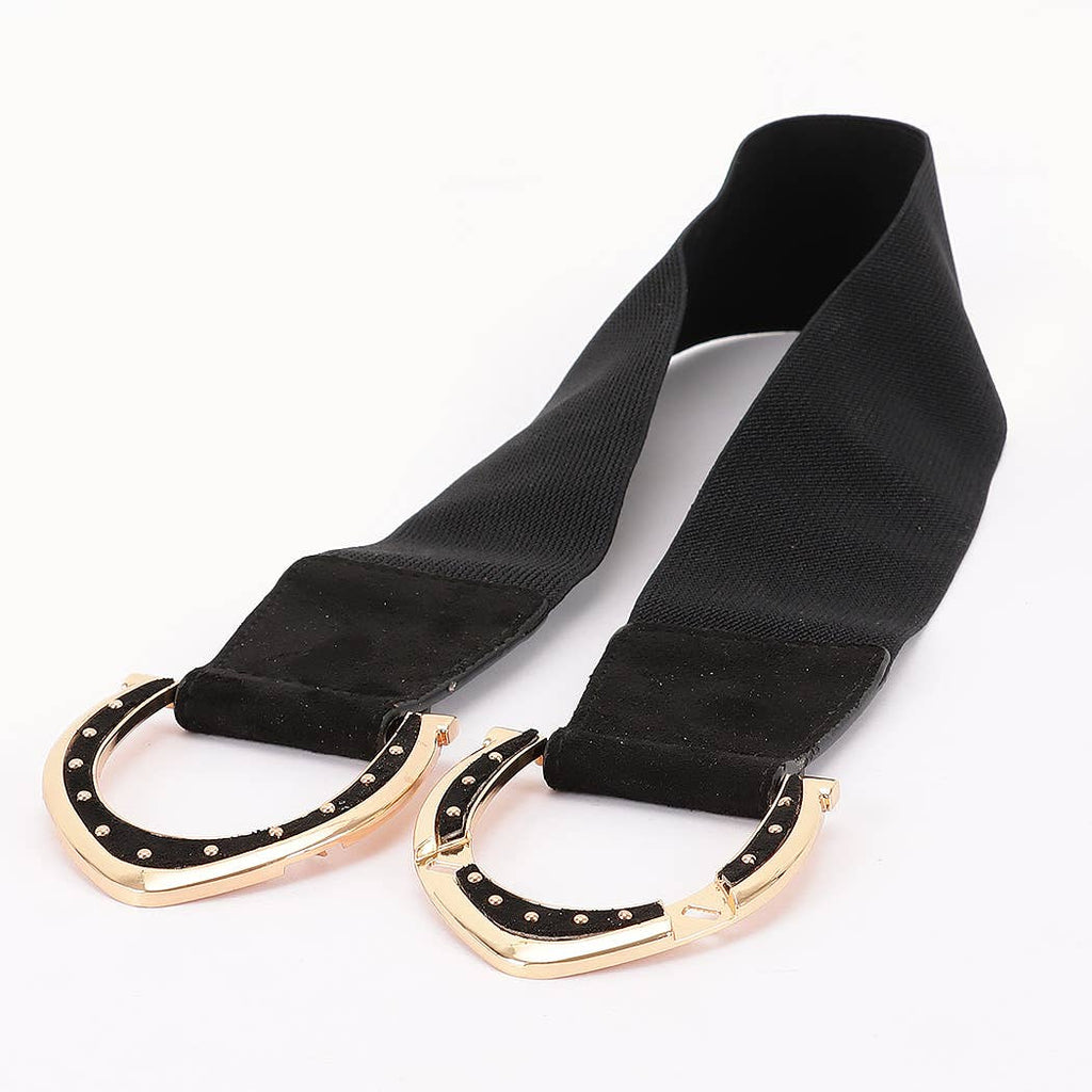 Horseshoe Buckle Wide Belt: Black