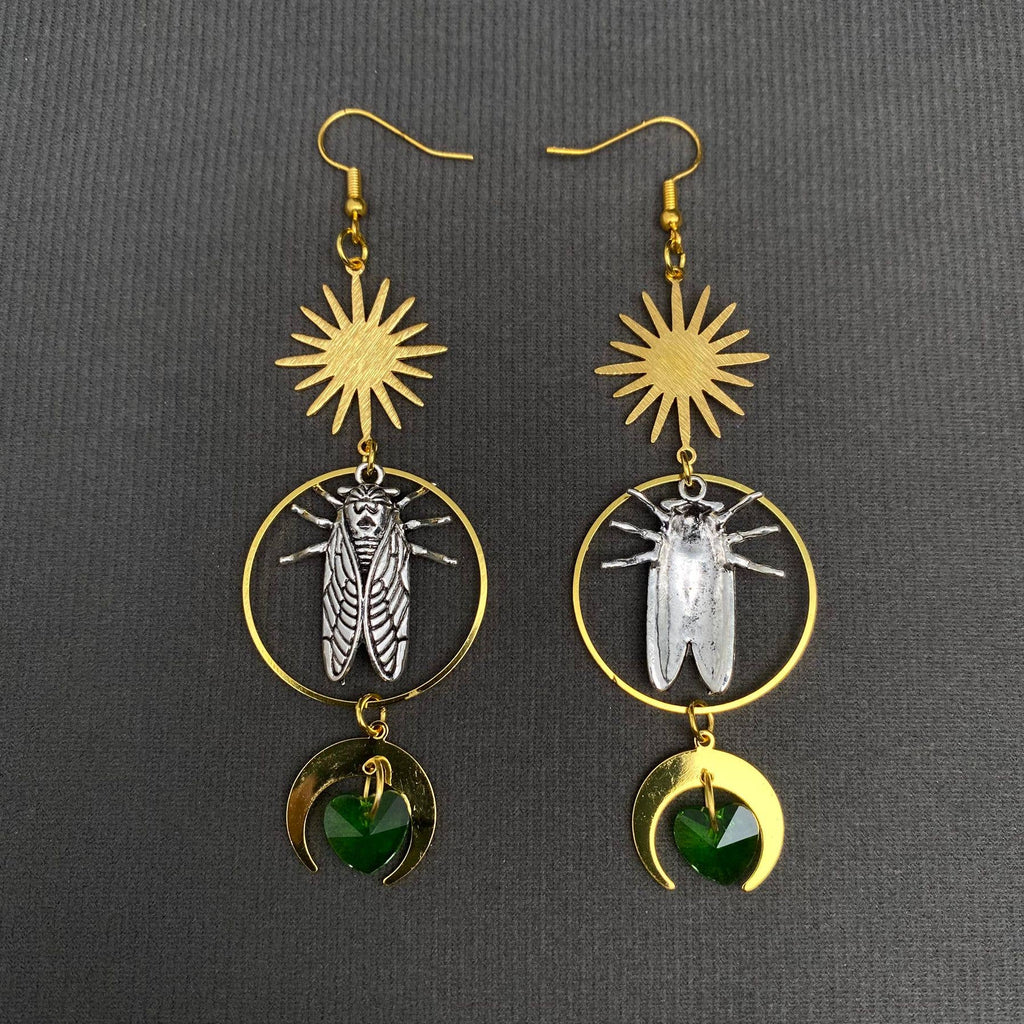 Moon Star Cicada Dangle Earrings