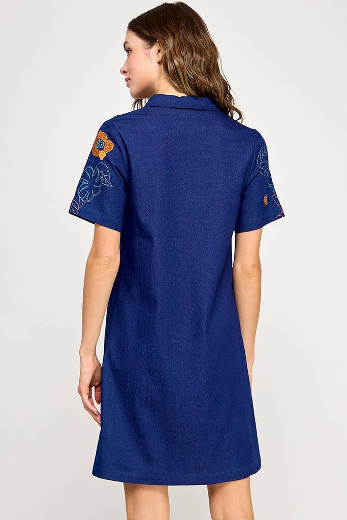 Embroidered Denim Mini Dress