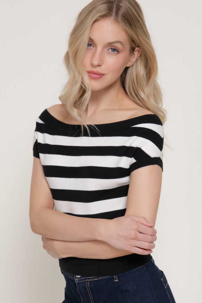 French Stripes Knit Top: Black