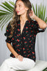 Cherry Print V-Neck Blouse